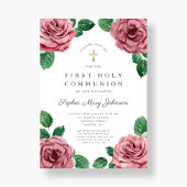 Invitation Floral Pink Peonies Fille Religieux Première Commu