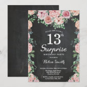 Invitation Floral Pink Peonies Surprise 13e anniversaire (Devant / Derrière)