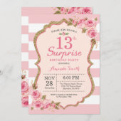 Invitation Floral Pink Peonies Surprise 13e anniversaire (Devant / Derrière)