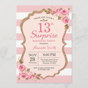 Invitation Floral Pink Peonies Surprise 13e anniversaire