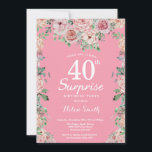 Invitation Floral Pink Peonies Surprise 40e anniversaire<br><div class="desc">Floral Pink Peonies Surprise 40e anniversaire Invitation pour les femmes. Fleur florale aquarelle. Elégante Rose rose et Fleurs de pivoine. Anniversaire adulte. Arrière - plan rose. 13ème 15ème 16ème 18ème 20ème 21ème 30ème 40ème 50ème 60ème 70ème 80ème 90ème 100ème, tout âge. Pour plus de personnalisation, cliquez sur le bouton "Customiser"...</div>