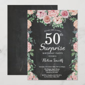 Invitation Floral Pink Peonies Surprise 50e anniversaire (Devant / Derrière)