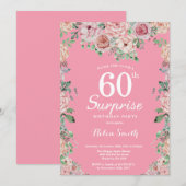 Invitation Floral Pink Peonies Surprise 60e anniversaire (Devant / Derrière)