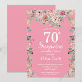 Invitation Floral Pink Peonies Surprise 70e anniversaire (Devant / Derrière)