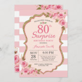 Invitation Floral Pink Peonies Surprise 80e anniversaire (Devant / Derrière)