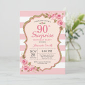 Invitation Floral Pink Peonies Surprise 90e anniversaire (Debout devant)