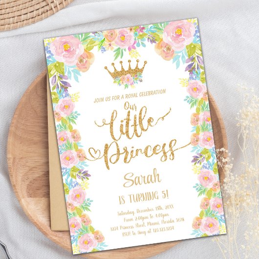 Invitation Floral Pink Royal Party Thème pour les filles