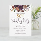 Invitation Floral Plum Gold Surprise 50e anniversaire fête (Debout devant)