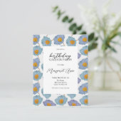 Invitation Floral Poppy bleu moderne Anniversaire Jardin (Debout devant)