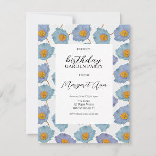 Invitation Floral Poppy bleu moderne Anniversaire Jardin