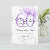 Invitation Floral pourpre 60e Anniversaire Marbre de fête  (Debout devant)