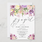 Invitation Floral pourpre C'est un Baby shower de fille (Devant)