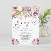 Invitation Floral pourpre C'est un Baby shower de fille (Debout devant)
