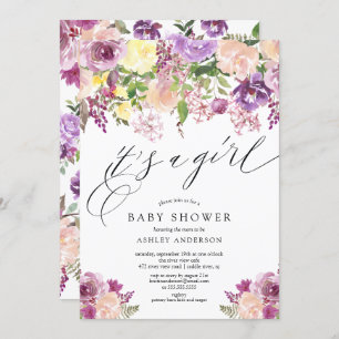 Invitation Floral pourpre C'est un Baby shower de fille