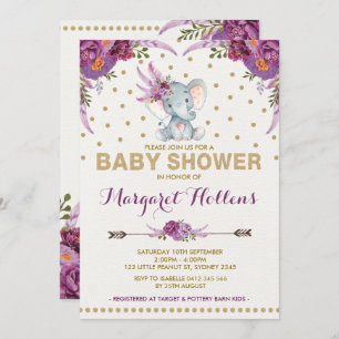 Invitation floral pourpre de baby shower