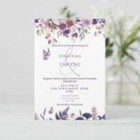Floral pourpre/Faire-part de mariage papillon