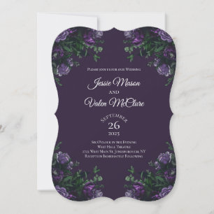Invitation Floral pourpre foncé élégant mariage gothique