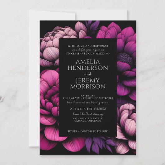 Invitation Floral pourpre gras (Devant)