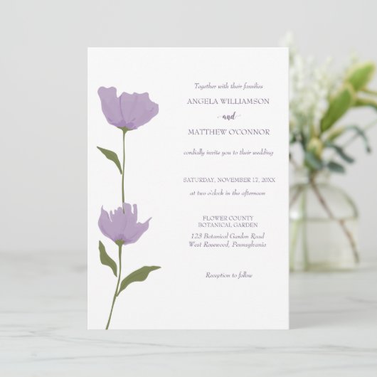 Invitation Floral pourpre, propre, Mariage simple (Debout devant)