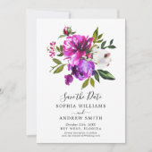 Invitation Floral pourpre & verdure Enregistrer la date Invit (Devant)