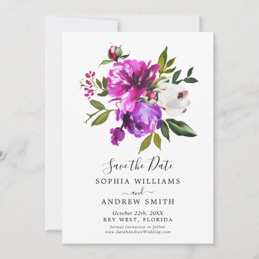 Invitation Floral pourpre & verdure Enregistrer la date Invit (Devant)