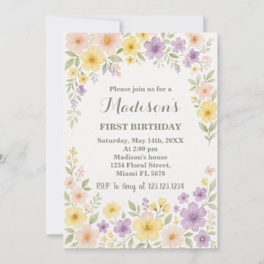 Invitation Floral Premier anniversaire (Devant)
