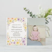 Invitation Floral Premier Anniversaire avec photo (Debout devant)