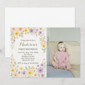 Invitation Floral Premier Anniversaire avec photo (Devant / Derrière)