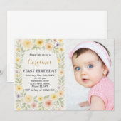 Invitation Floral Premier Anniversaire avec photo (Devant / Derrière)