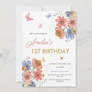 Invitation Floral premier anniversaire fille Fleurs de printe