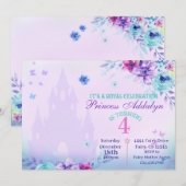 Invitation Floral Princess Castle Watercolor 4e anniversaire (Devant / Derrière)