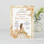 Invitation Floral Princesse Florale Radiale Quinceanera Or (Debout devant)