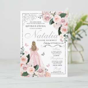 Invitation Floral Princesse Quinceanera rose