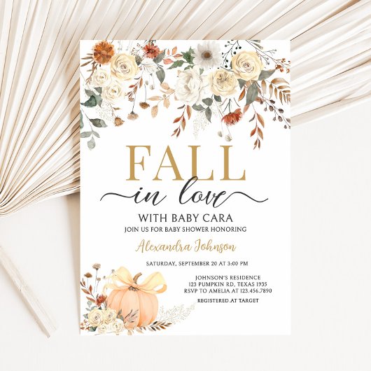 Invitation Floral Pumpkin Fall in Love Baby Shower