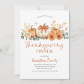 Invitation Floral pumpkin Thanksgiving Dinner party (Devant)