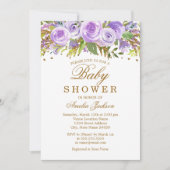 Invitation Floral Purple Aquarelle Baby shower or (Devant)