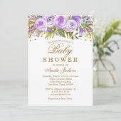 Invitation Floral Purple Aquarelle Baby shower or (Debout devant)