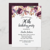 Invitation Floral Purple Bloom Aquarelle 90ème anniversaire (Devant / Derrière)