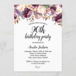 Invitation Floral Purple Bloom Aquarelle 90ème anniversaire