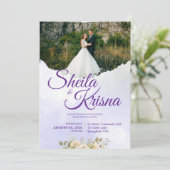 Invitation Floral Purple Elegance Wedding with Photo (Debout devant)