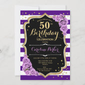 Invitation Floral Purple Gold Photo 50e anniversaire (Devant)