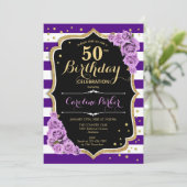 Invitation Floral Purple Gold Photo 50e anniversaire (Debout devant)