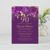 Invitation Floral Purple Gold Rose 90e anniversaire (Debout devant)