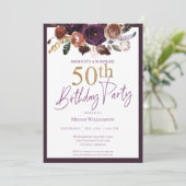 Invitation Floral Purple Gold Surprise 50e fête d'anniversair (Debout devant)