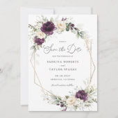 Invitation Floral Purple Greenery Gold Wedding Enregistrer La (Devant)