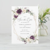 Invitation Floral Purple Greenery Gold Wedding Enregistrer La (Debout devant)