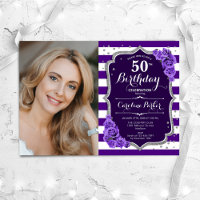 Floral Purple Silver Photo 50e anniversaire