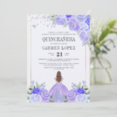 Invitation Floral Purple & Silver Princesse Tiara Quinceañera (Debout devant)