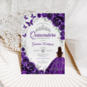 Invitation Floral Purple Silver Quinceanera