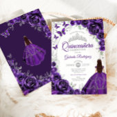 Invitation Floral Purple Silver Quinceanera